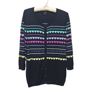 Talbots Women's Heart Printed Cardigan Sweater Button Up Preppy Crew Neck 1X